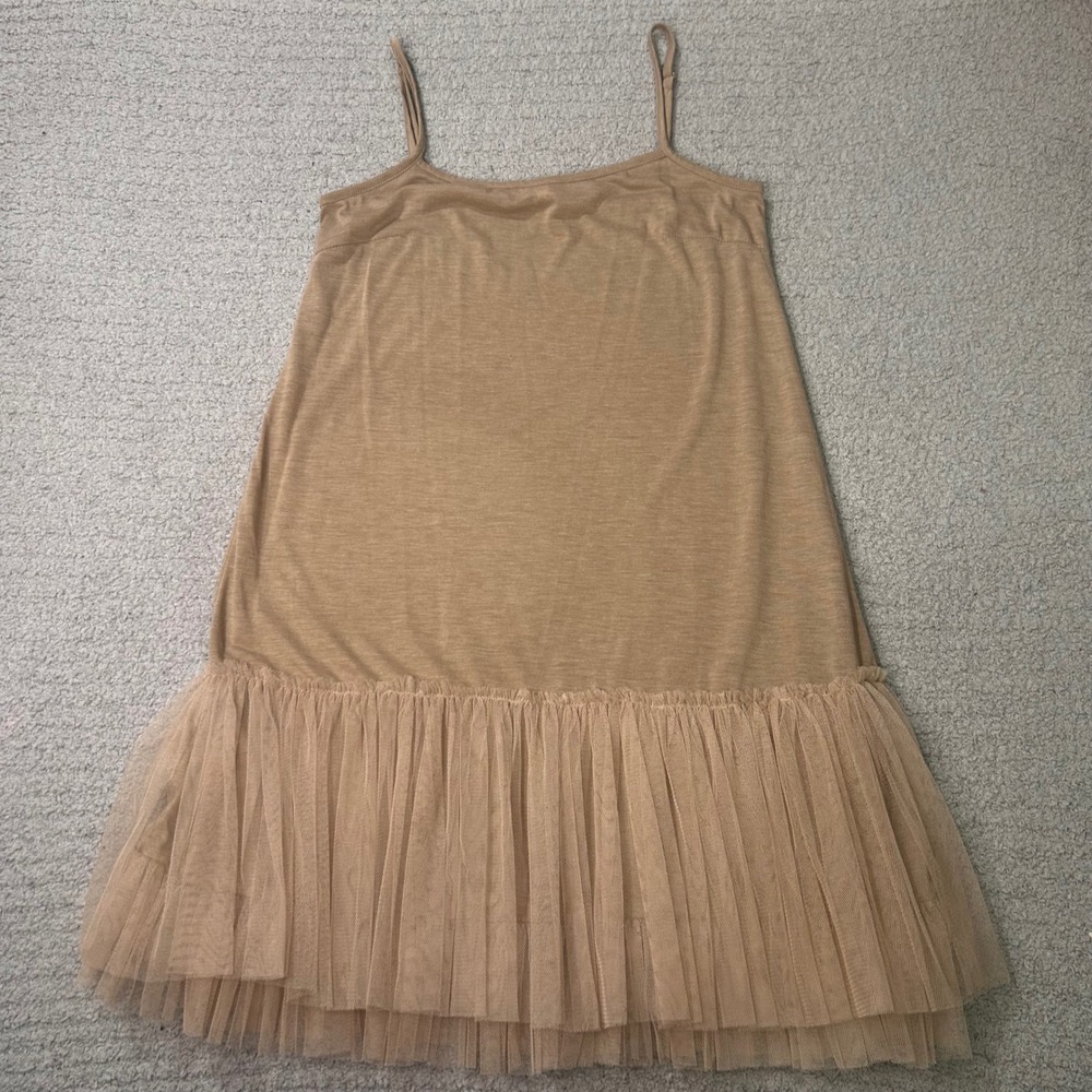 Mystree Slip Dress Tulle Hem Large Tan Balletcore Whimsigoth‎ Fairycore Coquette